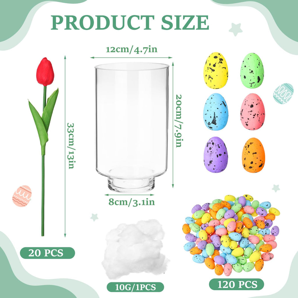 Easter Decorations Flowers Tulip Centerpiece with Vase, Include 20 Pcs Artificial Tulip Pick 120 Pcs Easter Egg 2