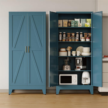 71'' Tall Metal Storage Cabinet, Farmhouse Kitchen Pantry Cabinet with Doors and 4 Adjustable Shelves, Metal Pantry