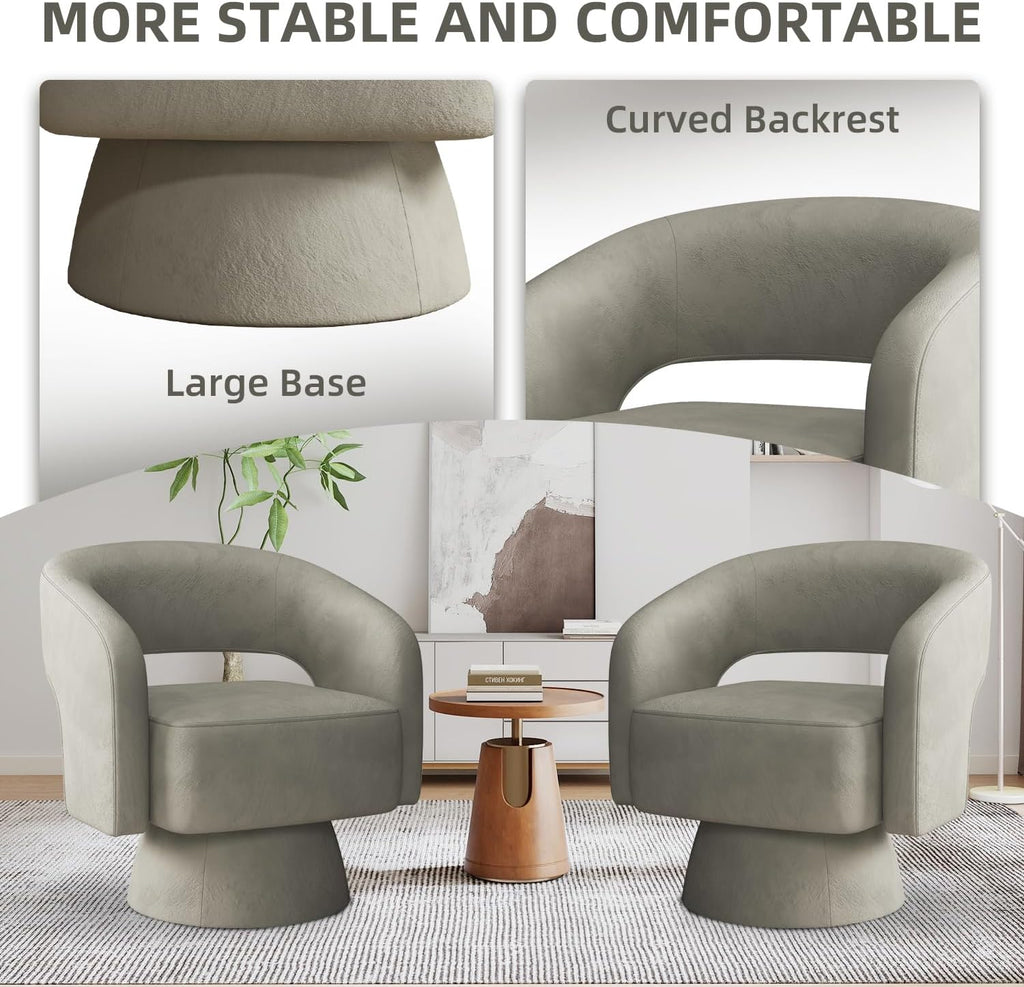 Swivel Barrel Chair Set of 2, Swivel Accent Chair with Thickened Soft Cushion, Modern Chair with Velvet, Comfy Round