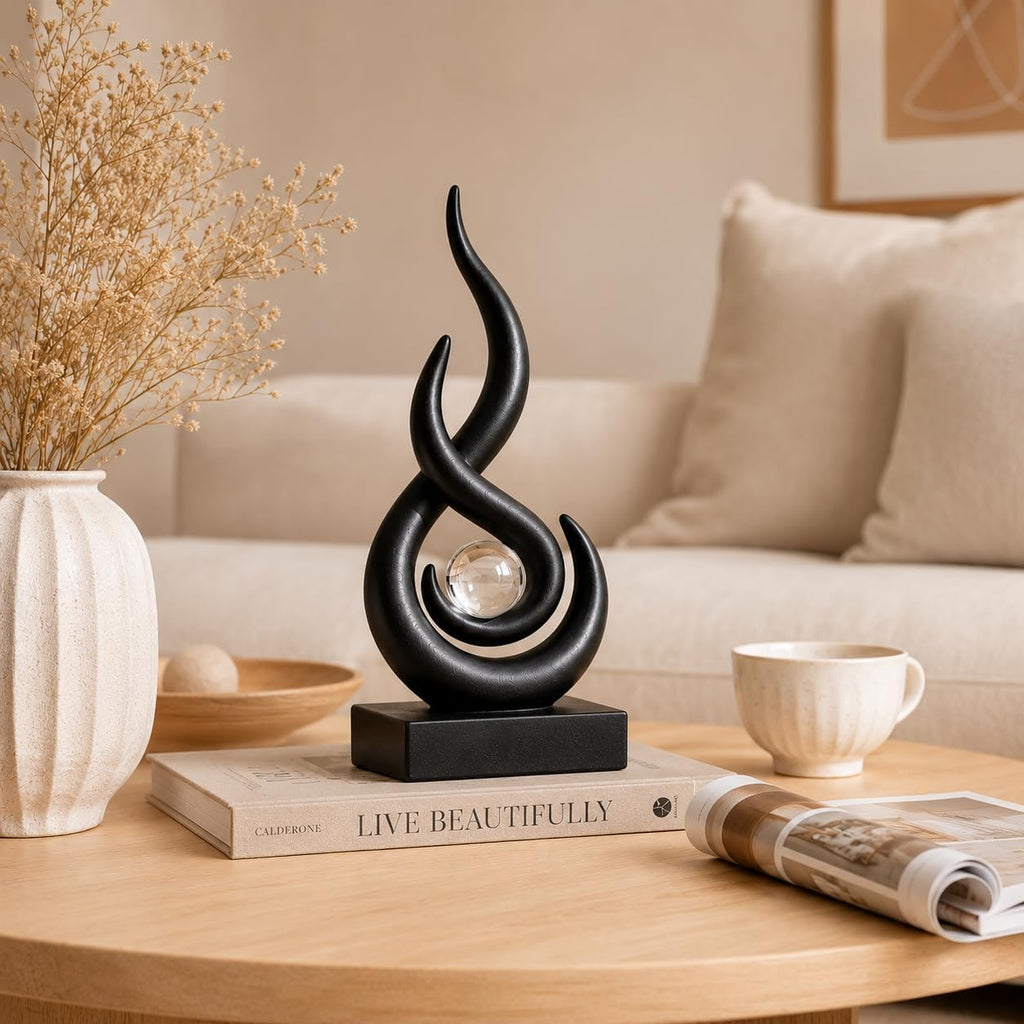 Abstract Sculpture Decor, Black Resin Art Statue | Contemporary Home Decor Accent , Bookshelf, Coffee Table, Office