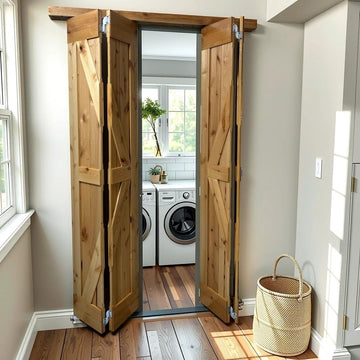 25.5 x 84 High Gloss Finished Rustic Alder Solid Wood Bifold Barn Door Assembled bi-fold barn Door R