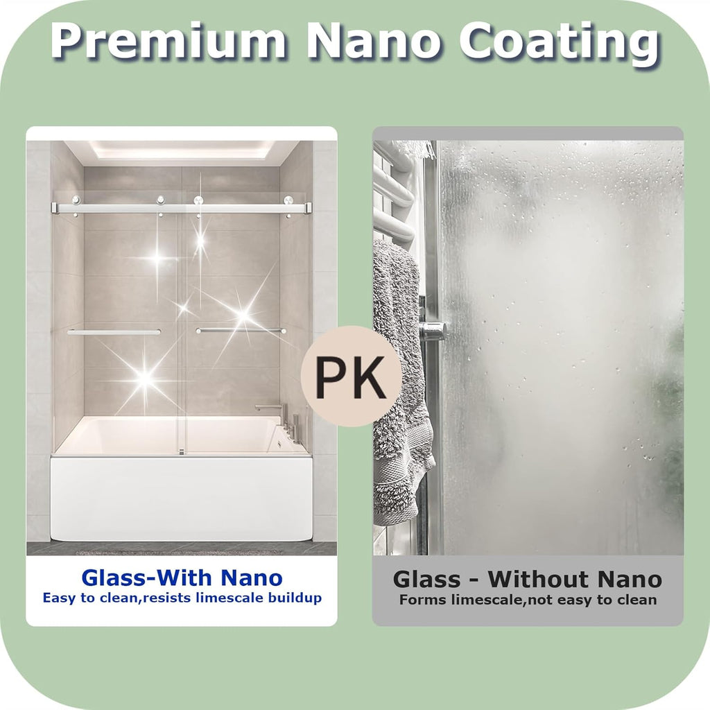 55"-60" W x 60" H Frameless Bathtub Shower Door, Double Sliding Shower Door, 5/16"(8mm) Clear Tempered Glass