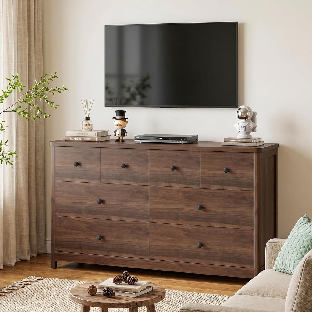 Kids Dresser Cabinet with 8 Drawers, Changing Table with Open Shelves, Multi-Functional Chest of Drawers, Kids