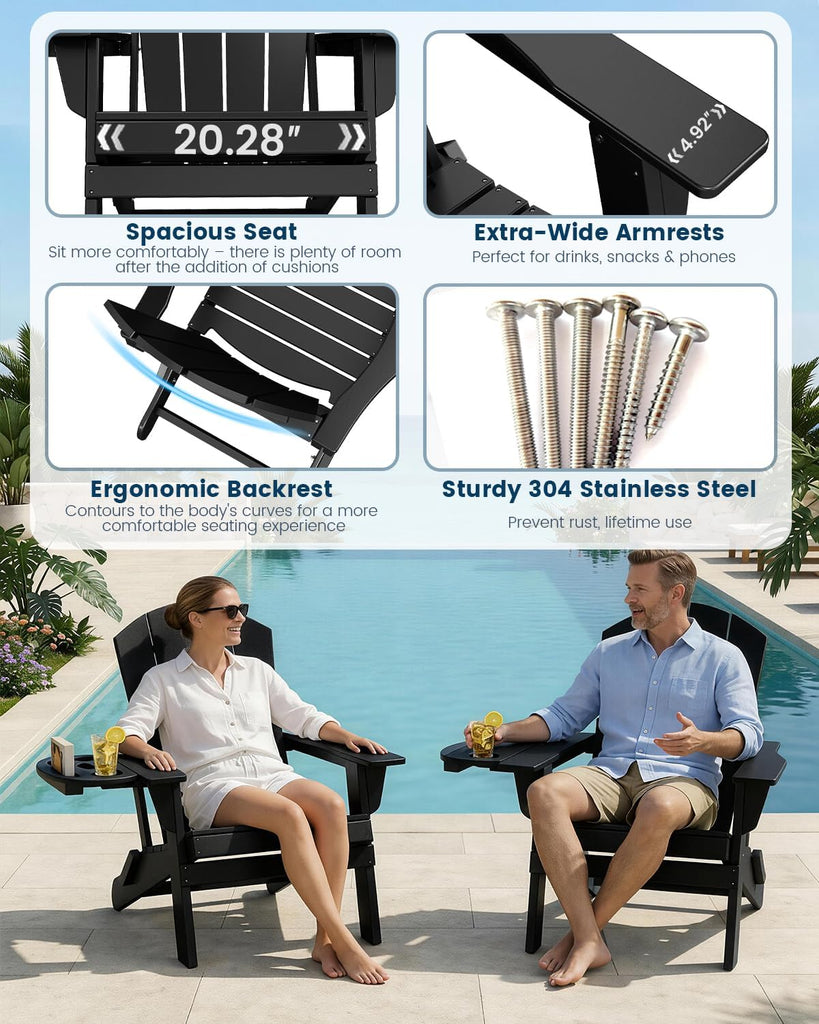 Folding Adirondack Chair Set of 4 with 4-in-1 Cup Holder,Fire Pit Chair | HDPE All-Weather Adirondack Chairs Outdoor