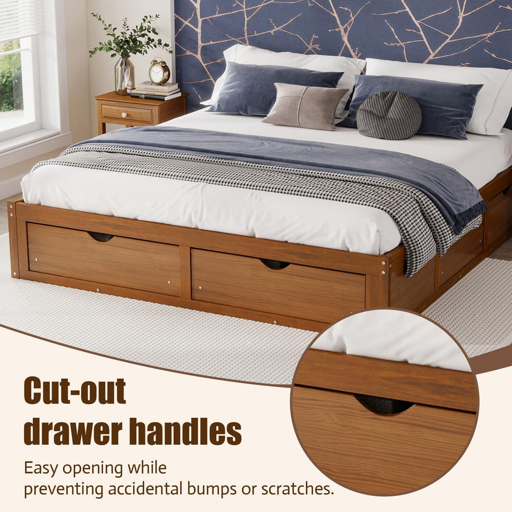 Japanese Low Solid Platform Bed Frame (Walnut, King)