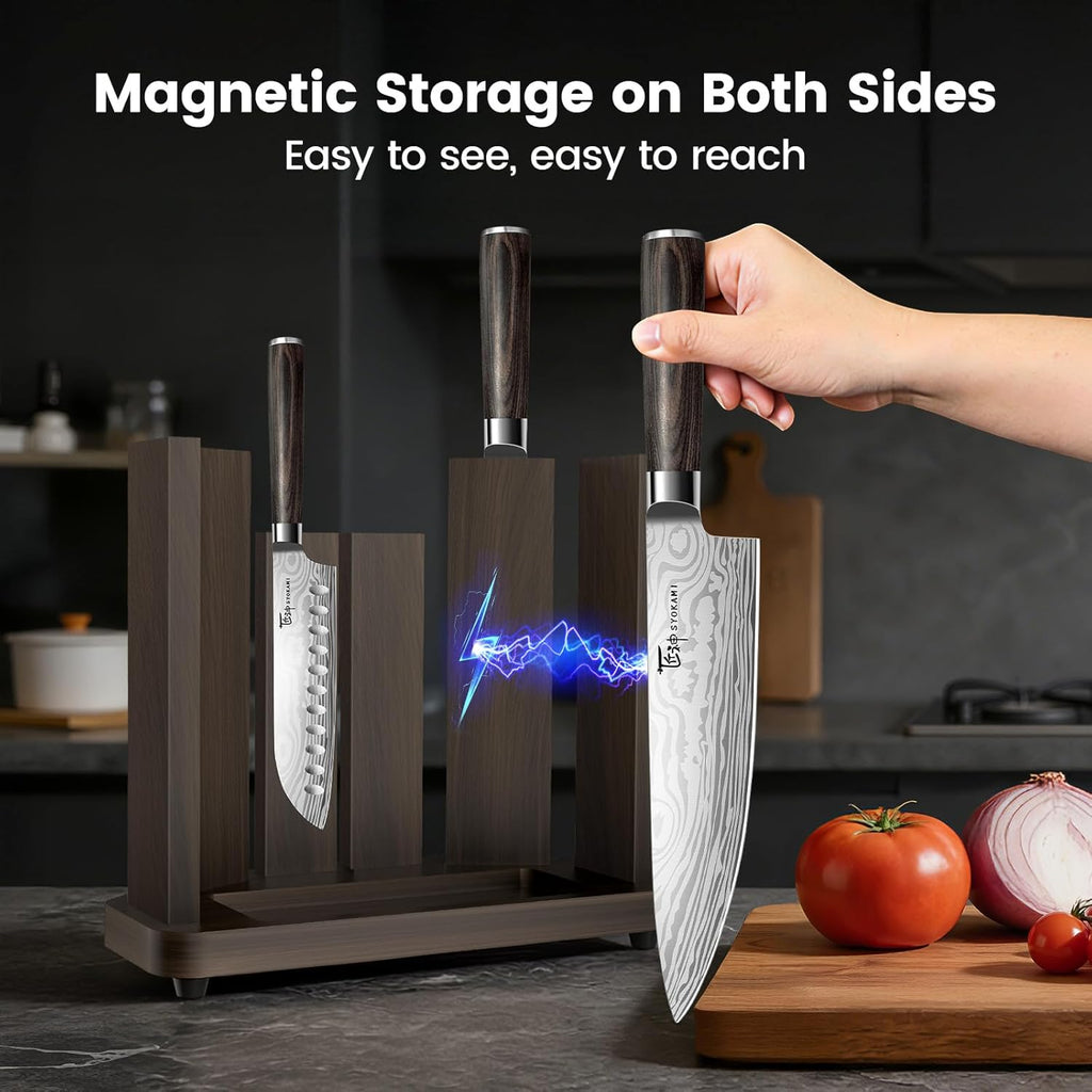 15-Piece Kitchen Knife Set with Magnetic Block, New for 2026 | Detachable Steak Knife Block for Table Service