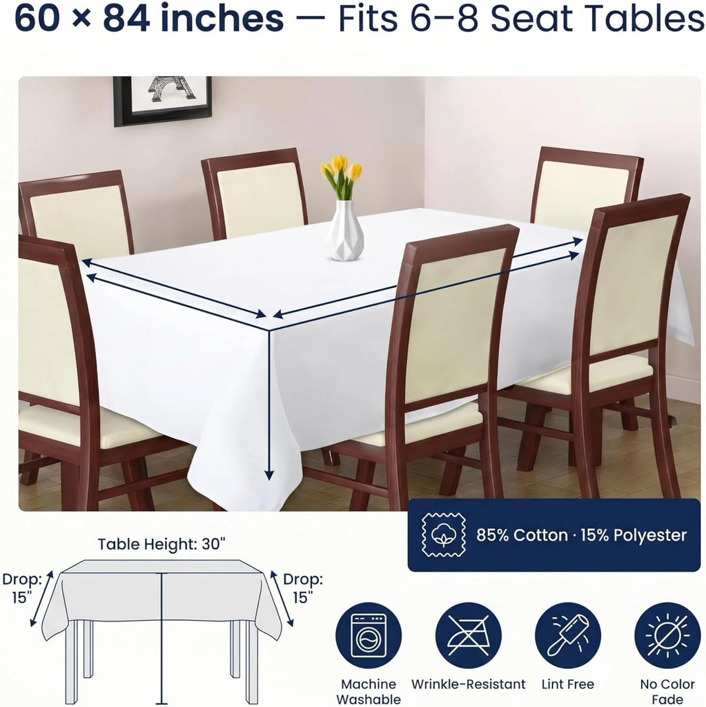Tablecloth White Table Cloth Tabletop Cover Kitchen Dining Tablecloth 100% Cotton Great for Parties 