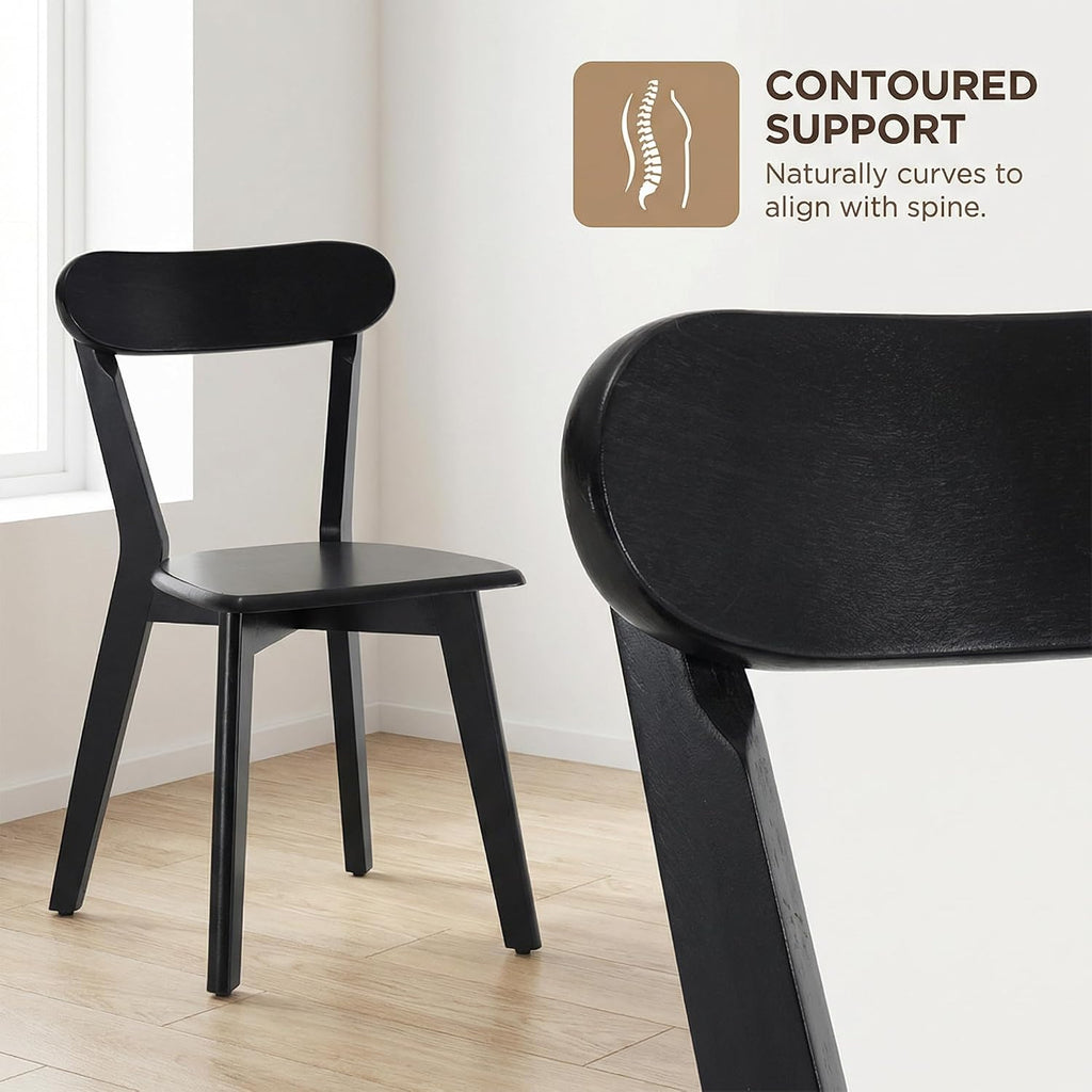 Farmhouse Solid Wood Dining Chairs Set of 4, Mid Century Modern Armless Kitchen & Dining Room Chairs with Curved Back