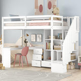 Twin Loft Bed with L Shaped Desk, Storage Drawers and Bookcase