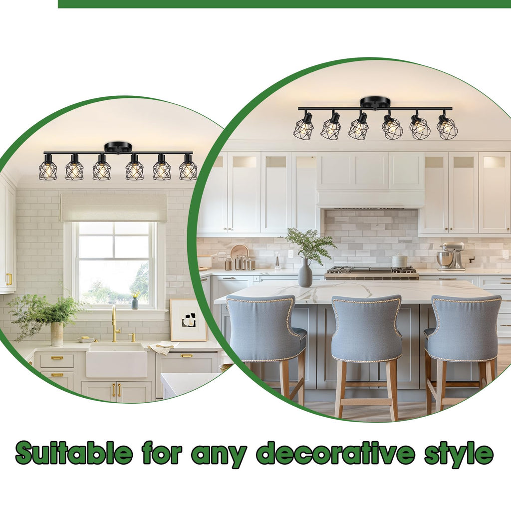 Black Semi Flush Mount Ceiling Light, Multi-Directional Ceiling Light Fixtures, Rotatable Kitchen Track