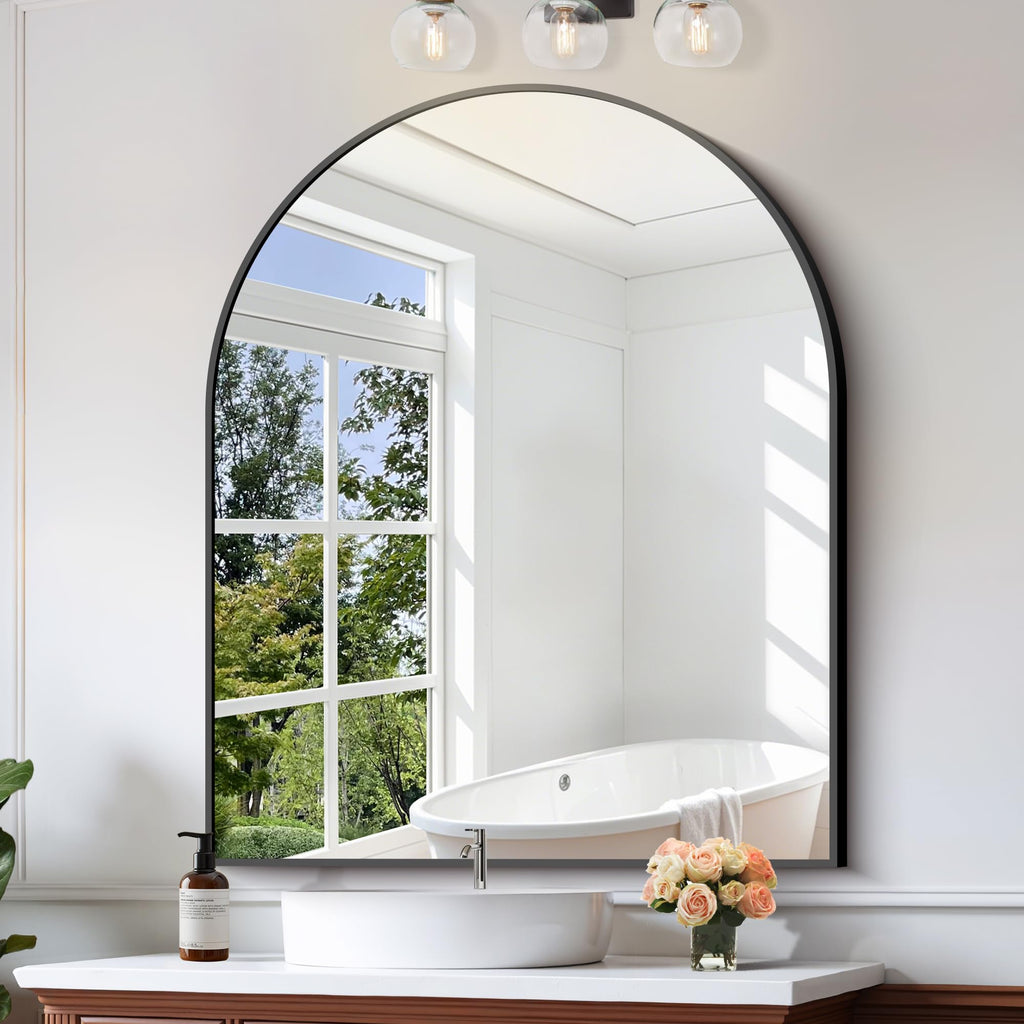 Arched Wall Mirror, 40"x48" Black Arched Mirror Table