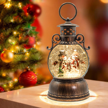Christmas Snow Globes, Christmas Snowman Snow Globes Lantern with 8 Songs, 6H Timer Battery & USB Powered Glitter