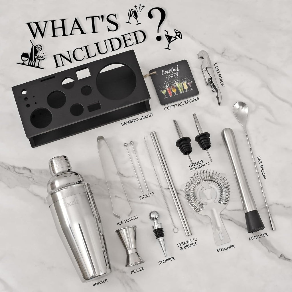 Bartender Kit Cocktail Shaker Set with Stand 17-Piece Bar Tool Bar Set for Drink Mixing Home Bartending Kit Bar Cart