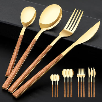Stainless Steel Flatware Set for 4, Cutlery Utensils Set,Gold