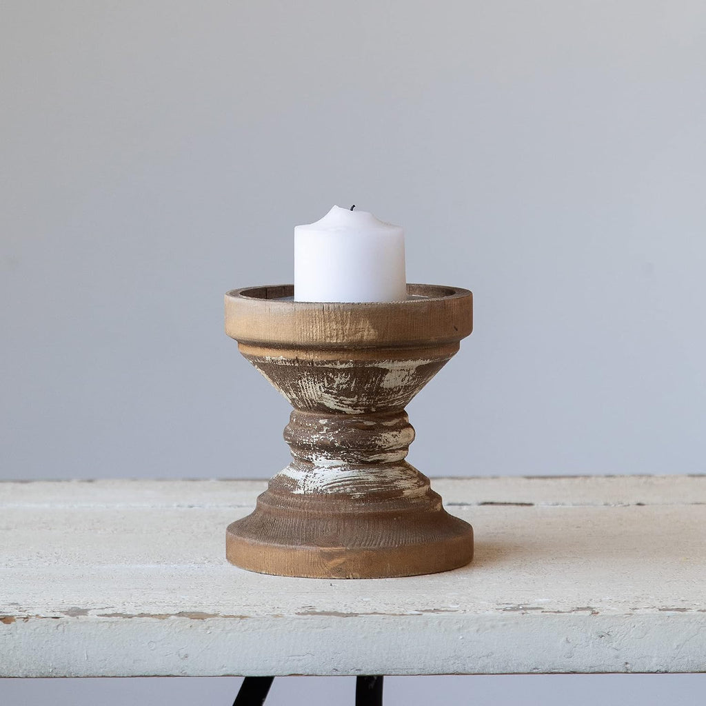 Farmhouse Antique Candle Holder for Pillar Candle, Vintage Wooden Pillar Candle Holder,Rustic Candlestick Holder for