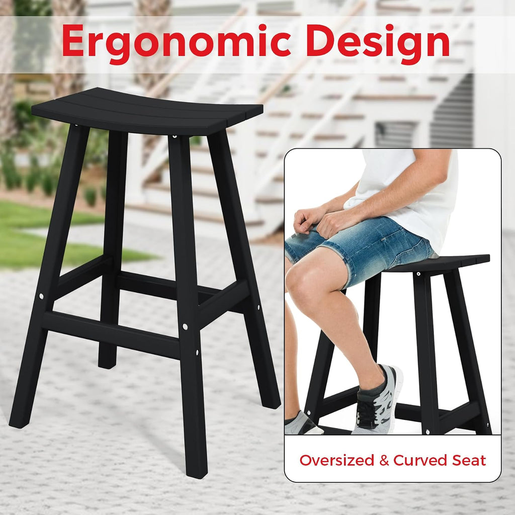 All-Weather Bar Stools Set of 3, 29" Height Outdoor Bar Stools, Adirondack Poly Patio Bar Stool Counter and Garden