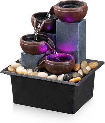 Tabletop Fountain 4 Level Small Waterfall Fountain Indoor Relaxing Water Feature Meditation Fountain Bedroom