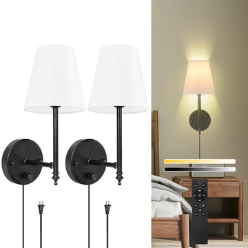 14.1 inch Wall Sconces Set of Two with Remote Control, Dimmable, Adjustable Colors 2700-6500K, Plug in Wall Sconces