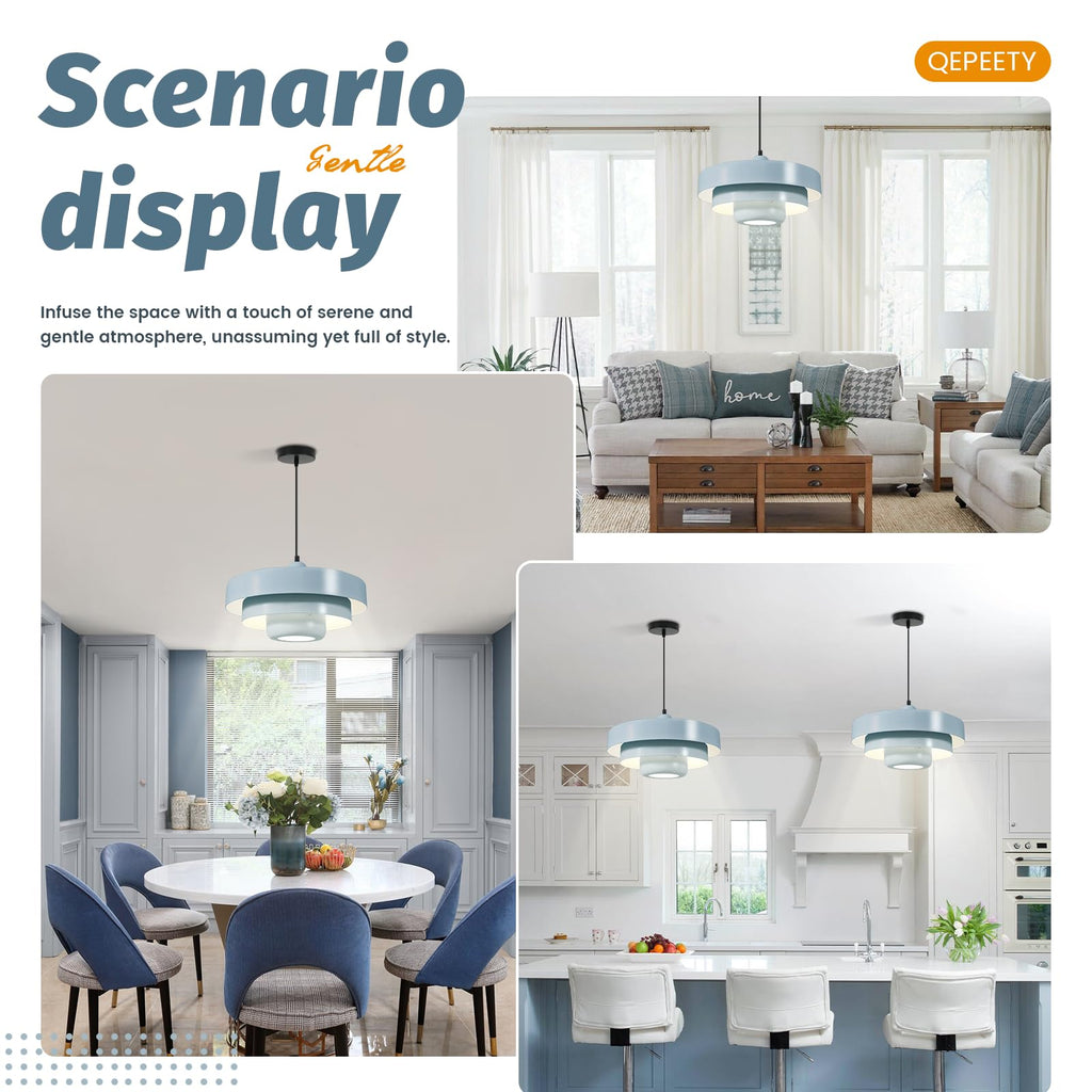Light Blue Nordic Pendant Light Adjustable Dining Room Ceiling Lamp