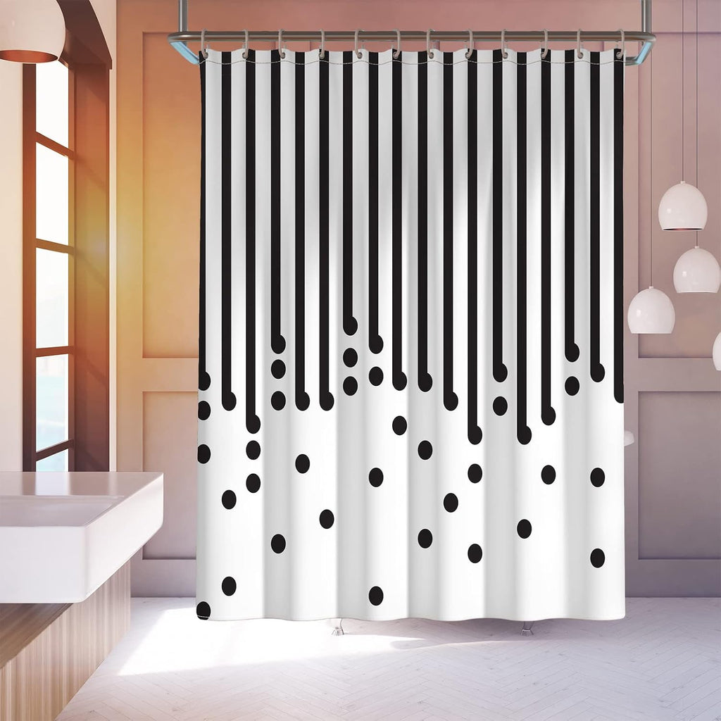 Black and White Fabric Shower Curtain Modern Black Striped Shower Curtain Summer Water Repellent Bath Curtains 72x72