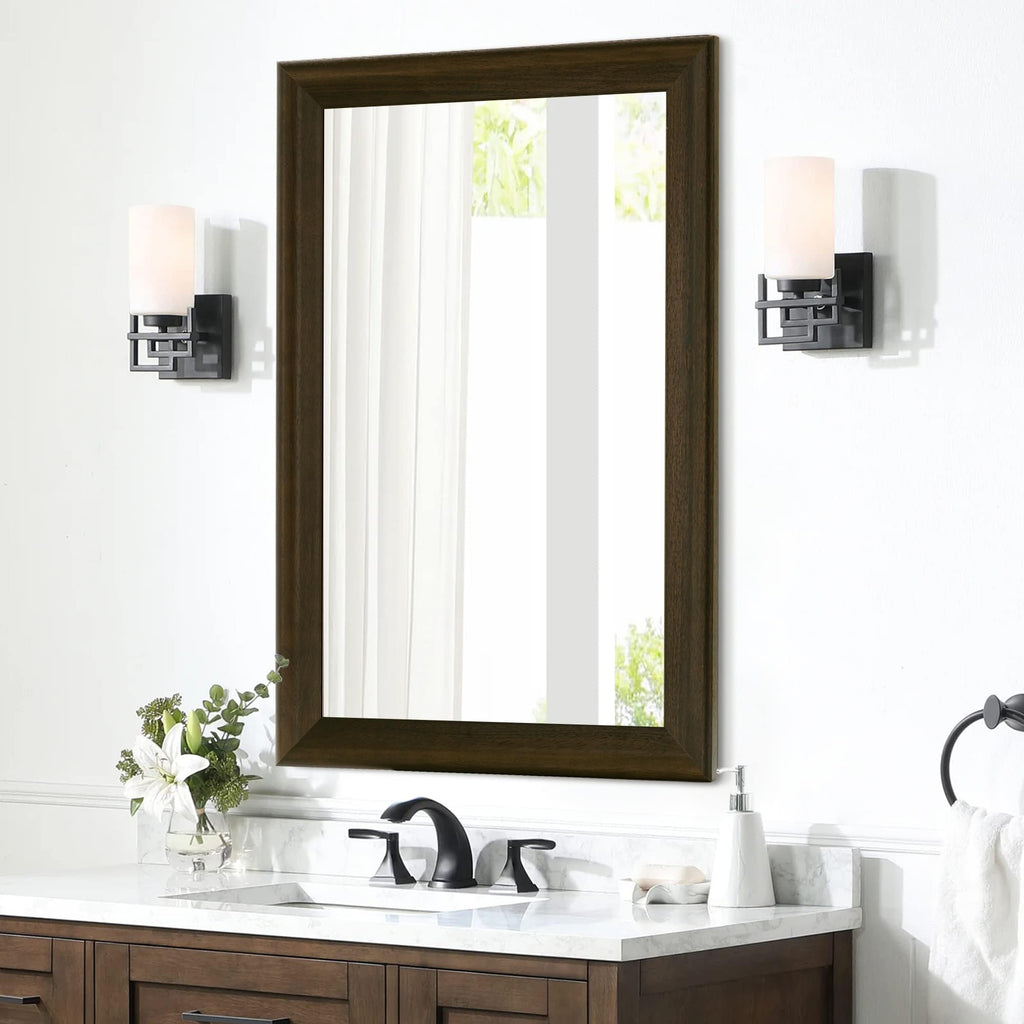 Rustic Wood Wall Mirror, Rectangle 24 x 36 Inch, Black Walnut
