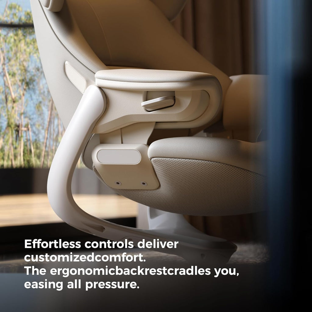 Modern Reclining Swivel Lounge Chair and Ottoman — White Genuine Leather