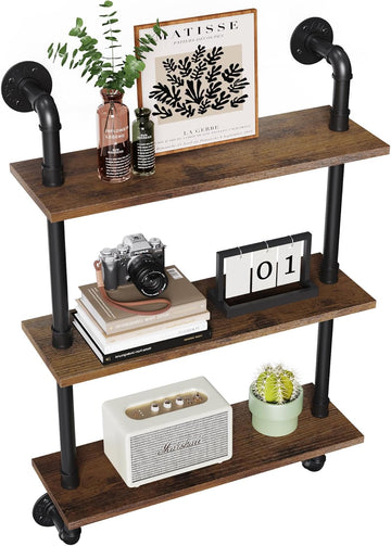 3 Tier Rustic Floating Shelves Industrial Pipe Floating Shelf | Wall Mounted for Wall, Kitchen Storage Shelves