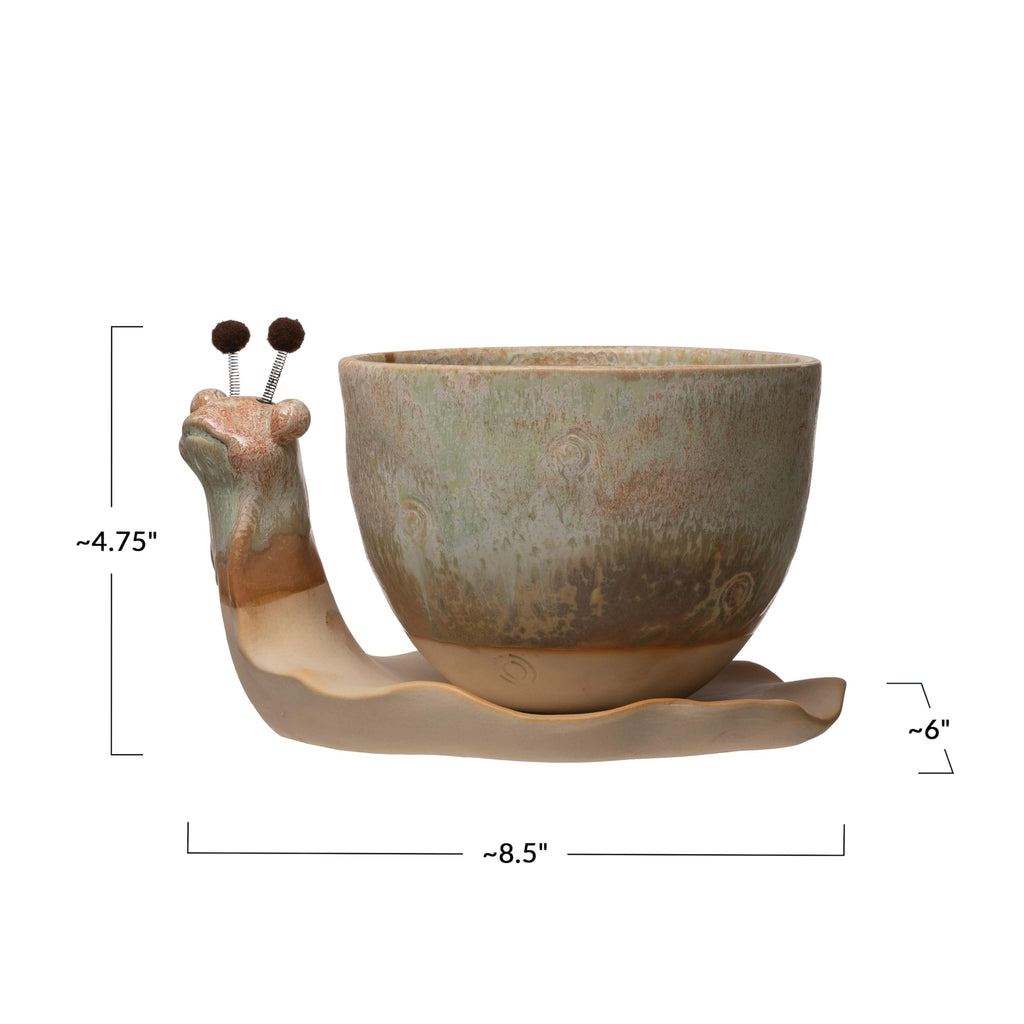 Stoneware Snail Planter, Reactive Glaze, (Each One Will Vary), Set of 2 Pieces