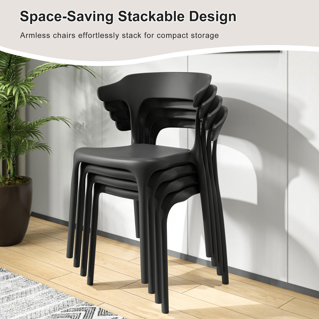 4 Pack Plastic Stacking Chairs, Stackable Dining Chairs Patio, Portable Indoor Outdoor Use, No Assembly Required