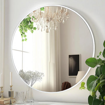 White Round Mirror 30 inch, Circle Mirror, Matte White Metal Frame