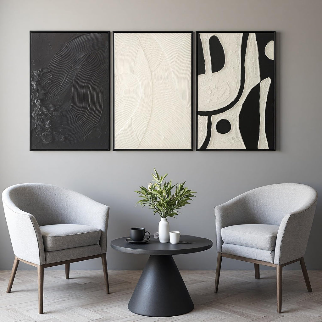 3 piece Black and White Wall Art Set Large Framed Modern Abstract wall decor Canvas Prints Paintings Artwork