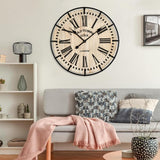 Rustic Farmhouse Wall Clock 24 Inch, Vintage Oldtown London Wooden Large Clock with Silent Tick, for Bedroom, Office