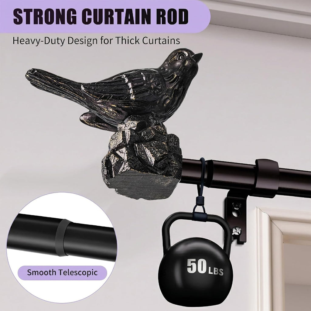 Curtain Rods Vintage Oil Bronze Curtain Rods for Windows Adjustable Drapery Rod with Bird Finials