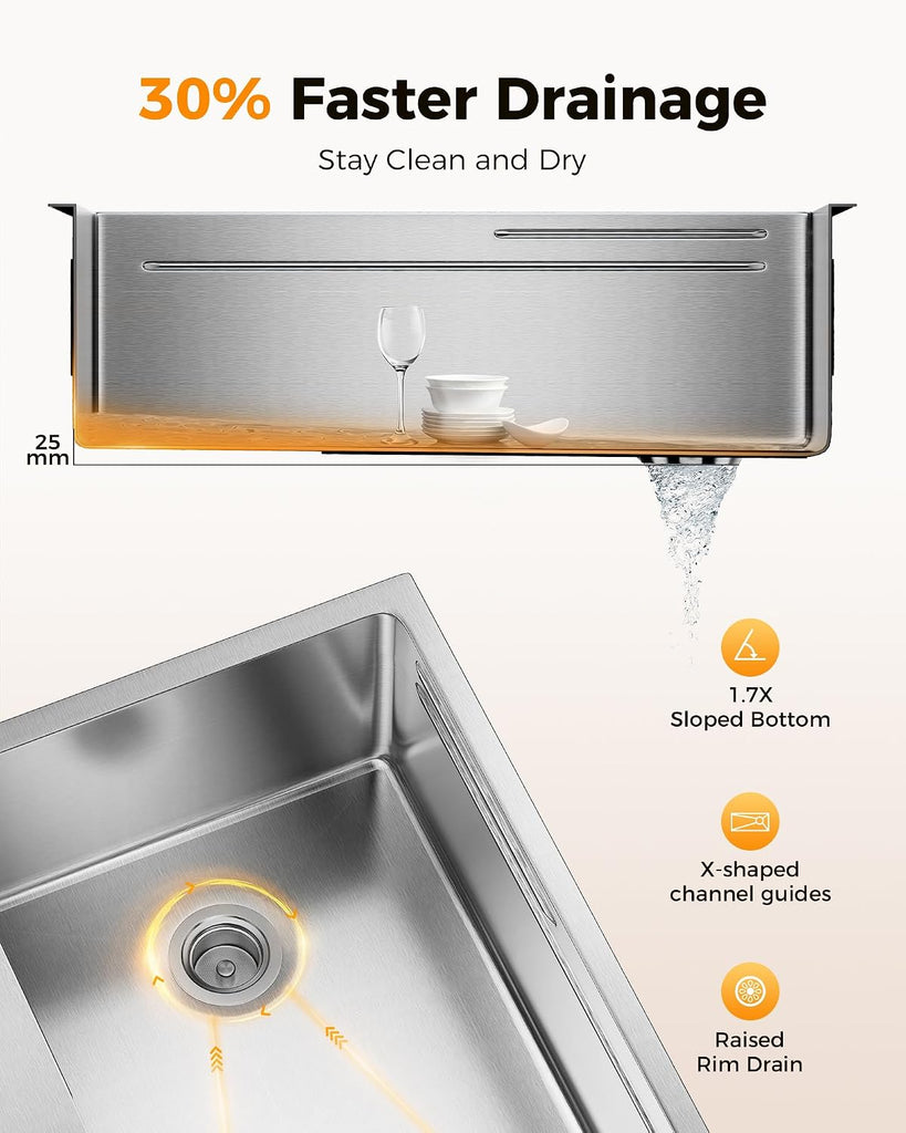 33X22 Drop In Kitchen Sink, 304 Stainless Steel Workstation Sink