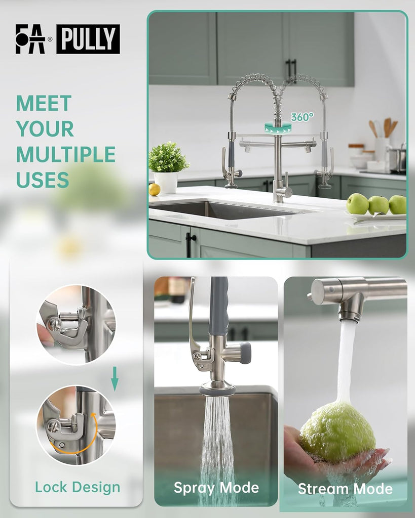 Commercial Pull Down Kitchen Sink Faucet with Sprayer Brushed Nickel