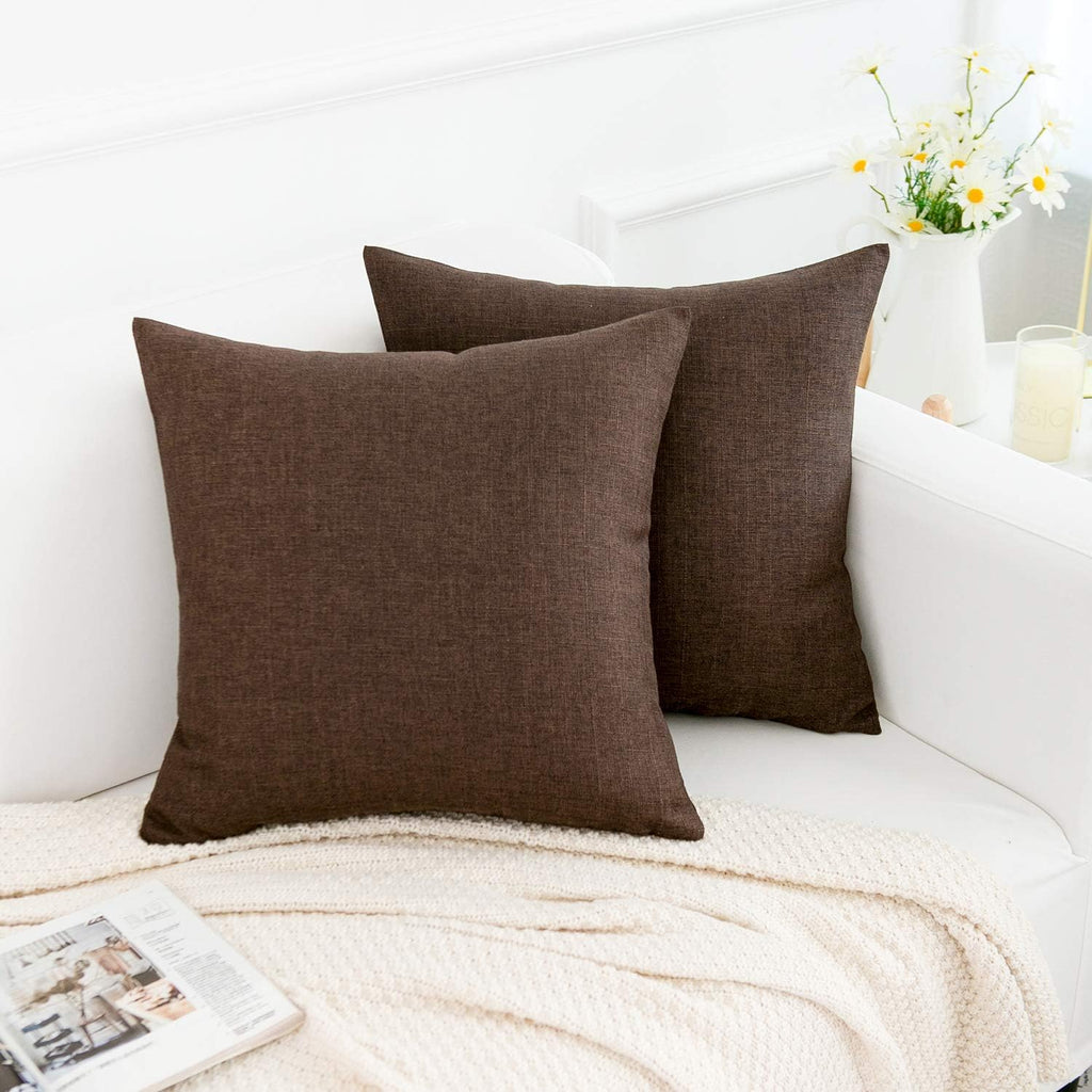 Linen Decorative Throw Pillow Covers Cushion Cover Pillow Case, Soft Square Dark Brown Throw Pillows 18x18 Inch,Set of 2