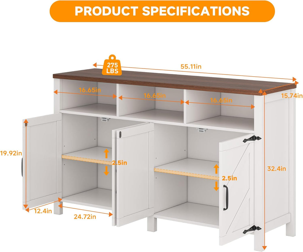 Buffet Sideboard with Storage Farmhouse with 4 Doors
