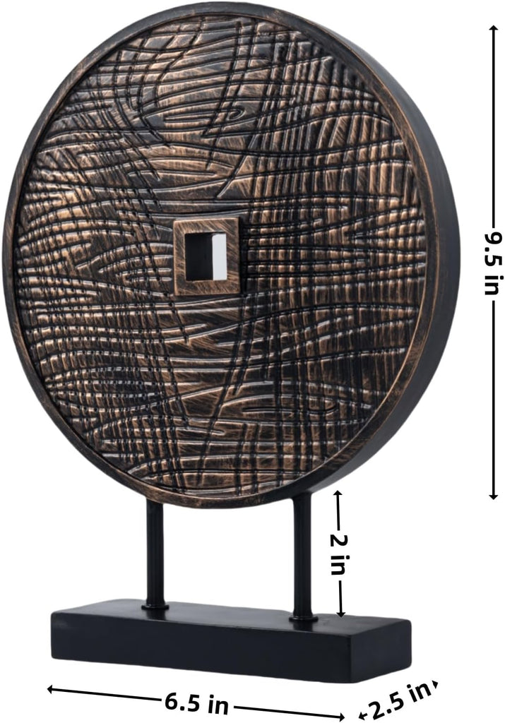 Unique Round Coin Sculpture Decorative Objects for Shelf Home Decor Accents, Modern Abstract Tabletop Decor Items