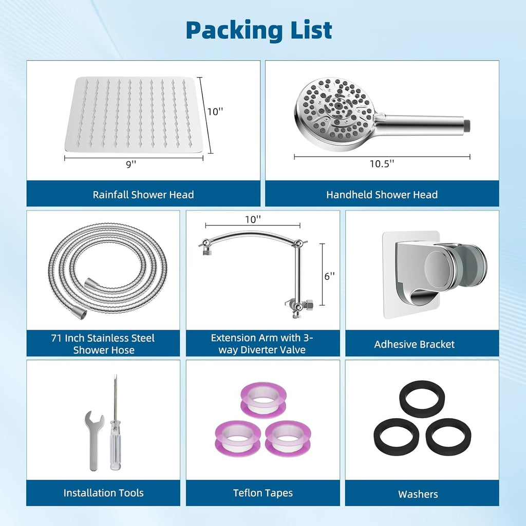 All Metal cUPC Certified Shower Head, 10'' High Pressure Rainfall Shower Head
