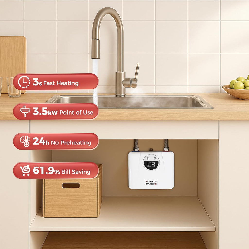 Tankless Water Heater Electric 120V, 3500W Point of Use Instant Hot Water Heater
