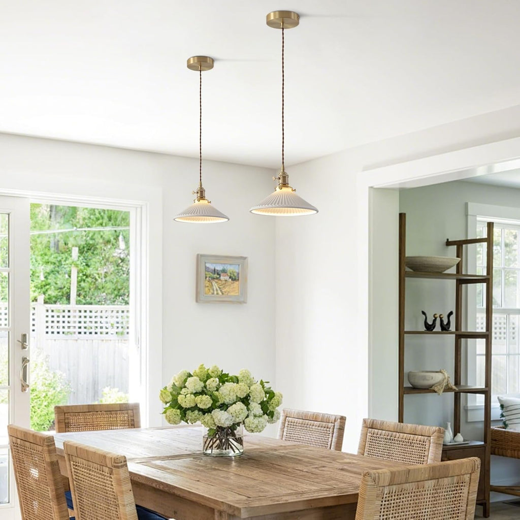 Pendant Light 2-Pack, Gold & Ceramic Shade for Kitchen Island, 8.7" | White ceramic shade, kitchen island dining