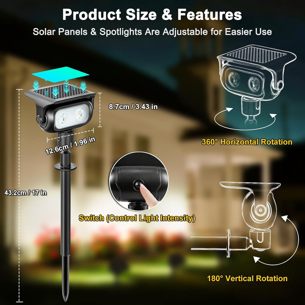 Solar Landscape Spotlights Outdoor for Garden Ambience, Warm White LED Spot Lights for Tree, Flag Lighting