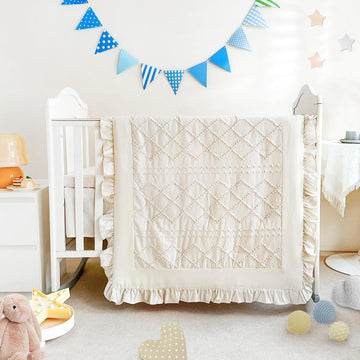 Crib Bedding Set for Girls, 3 Pieces Baby Crib Bedding Set Newborn, Mini Tufted Jacquard Ruffle Fringe Boho, Infant &