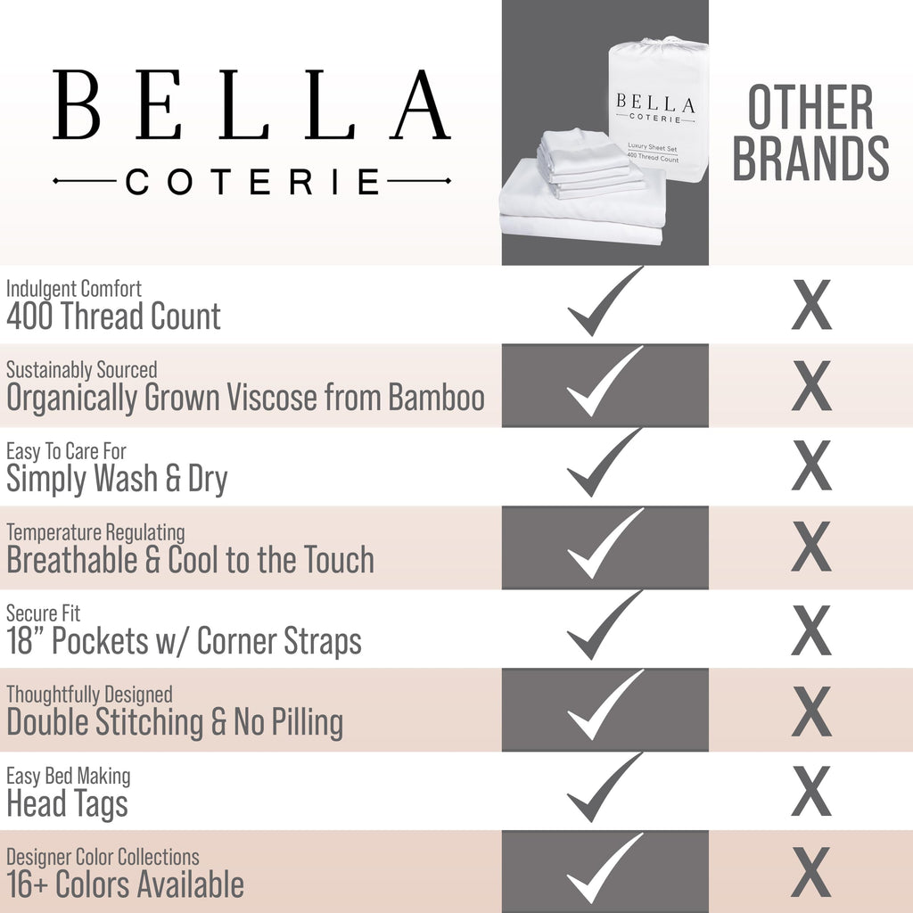 Bella Coterie 6 Piece Luxury Bamboo Viscose Queen Sheet Set