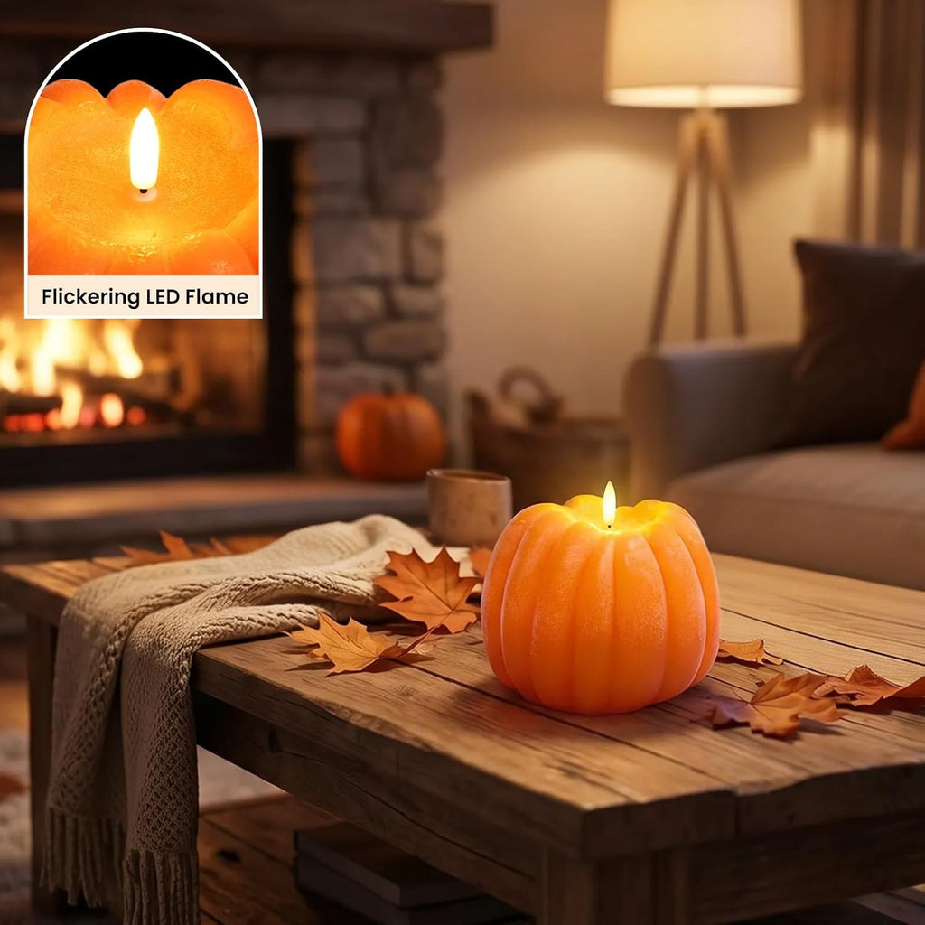 Fall Decor, Fall Decorations Large Flameless Pumpkin Candle Orange