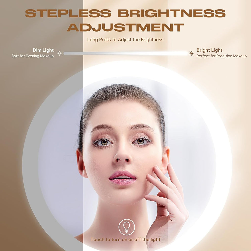 Makeup Mirror with Lights, 1x/20x 360° Rotation Vanity Mirror, Brightness Adjustable Lighted Makeup Mirror with