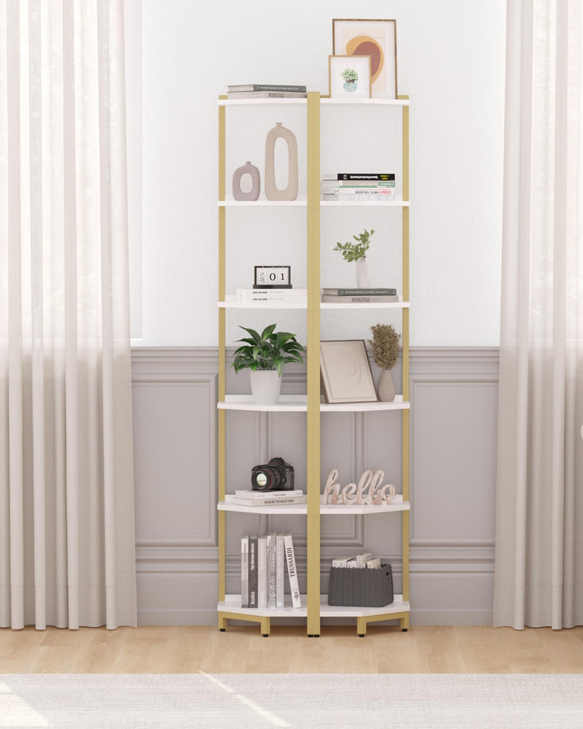 Corner Shelf Stand 6-Tier Corner Bookshelf Storage Standing Shelf