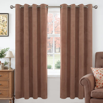 72 Inch Length Mocha Brown Velvet Curtains, Thermal Insulated Window Drapes with Grommet Room Darkeing Privacy, 2