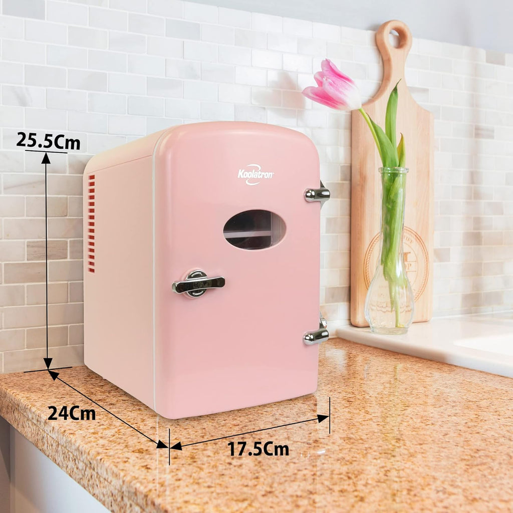 Mini Fridge - 6 Can Refrigerator for Bedroom Office, Portable Table Top Beverage Cooler, 12V 110V Refrigerador For