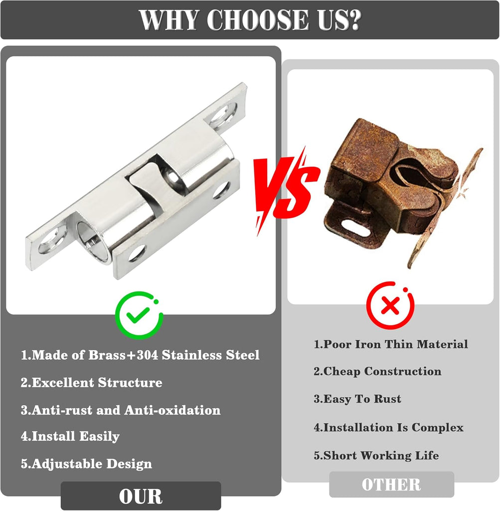 Double Roller Catch Cabinet Latches,Adjustable Double Ball Tension Roller Catch Latch Brass Cabinet Door Latch,47mm